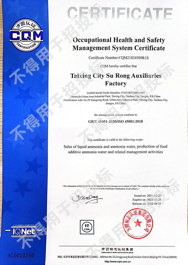 職業(yè)健康安全體系證書（英文）